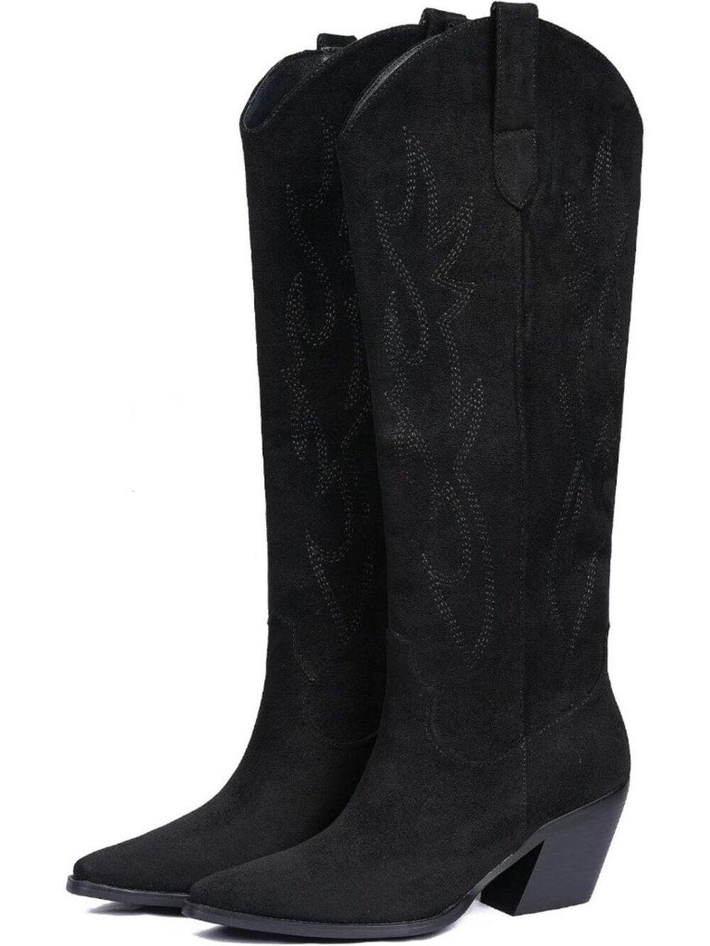 Knee High Cowgirl Boots for Women - Pointed Toe, Block Heel, Embroidered Suede - Picture 8 of 8